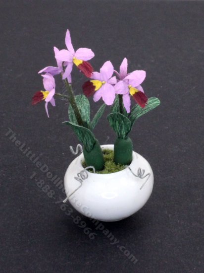 (image for) Dollhouse Miniature Purple Orchids in Pink Vase