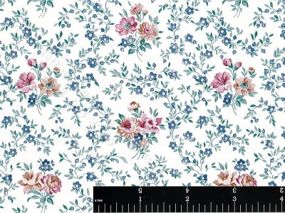 (image for) Blue Flowers and Red Boquet Miniature Wallpaper for Dollhouses