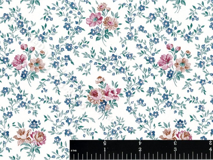 (image for) Blue Flowers and Red Boquet Miniature Wallpaper for Dollhouses