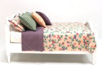 (image for) Miniature Modern White Bed Dressed in Peach Floral