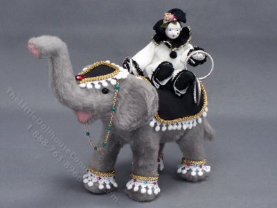 (image for) Miniature Elephant With Pierrot Clown for Dollhouses