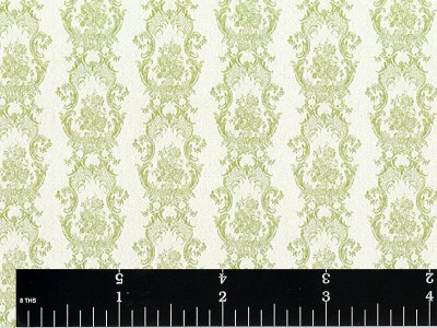 (image for) Green Damask Stripe Pattern Wallpaper for Dollhouses
