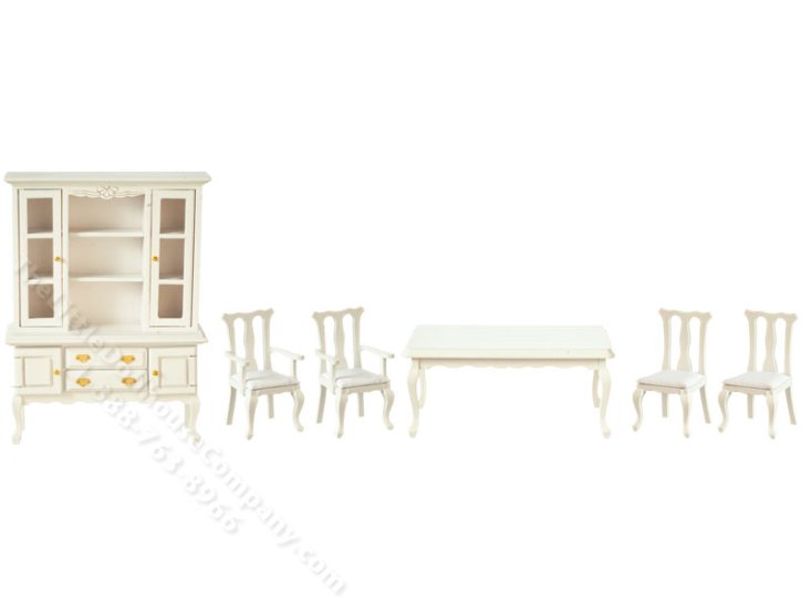 (image for) Miniature White Dining Room Set For Dollhouses(6Pc)