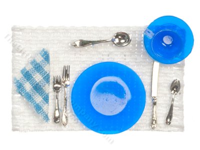 (image for) Miniature Cobalt Blue Place Setting for Dollhouses