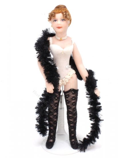(image for) Miniature Doll in White with Feather Boa by Cindy's Dolls