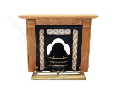 (image for) Miniature Coalbrookdale Tiled Fireplace and Fender Set for Dollhouses - Blue & Orange