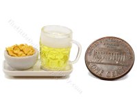 (image for) Dollhouse Scale Model Beer Mug and Bowl of Snacks on Tray