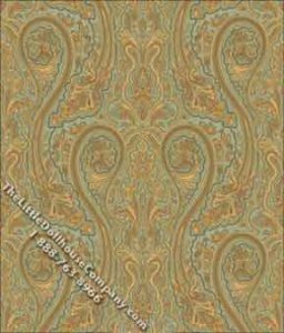 (image for) Dollhouse Scale Model Wallpaper Paisley Swirl, Blue on Yellow