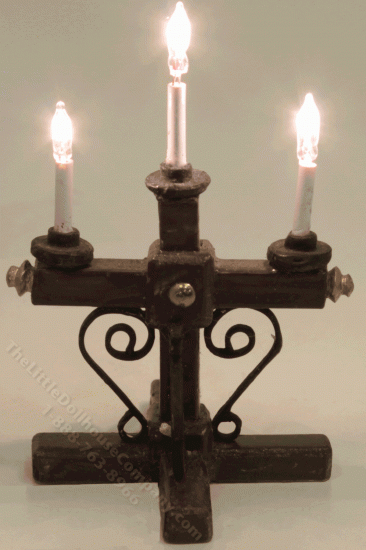 (image for) Miniature Wide Three-Pronged Candelabra with Electric Candles