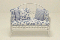 (image for) White Iron Settee with Blue Floral Design