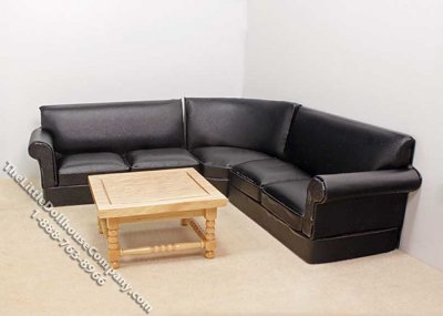 (image for) Miniature 3 Piece Corner Sofa & Coffee Table Set for Dollhouses