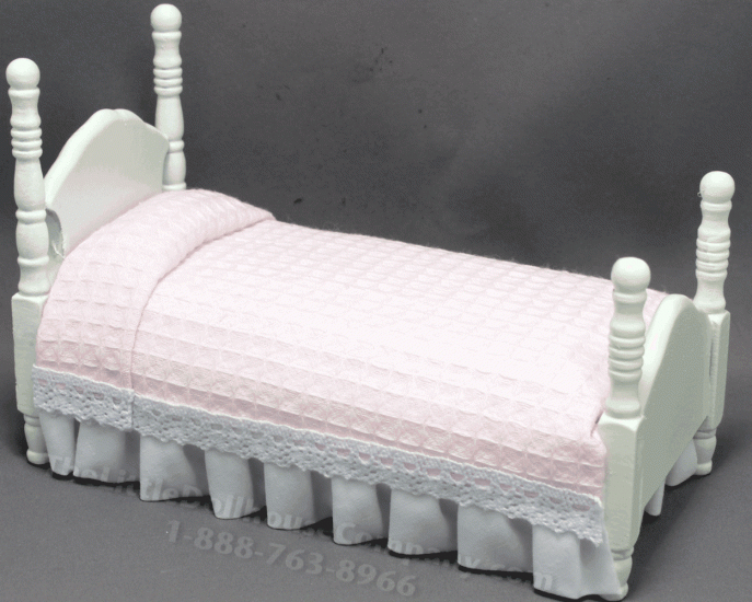 (image for) Miniature White Twin Bed with Pink Waffle Bedding by Janet