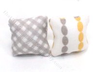 (image for) Miniature Pair of Yellow and Grey Patterned Pillows