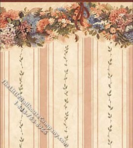 (image for) Floral Swag Striped Pattern Miniature Wallpaper for Dollhouses