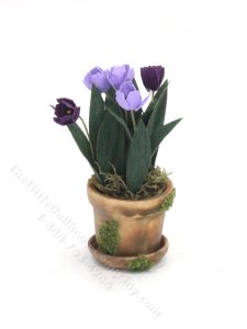 (image for) Dollhouse Miniature Purple Tulips in Weathered Vase