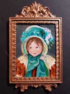(image for) Miniature Handpainted Mary Cassatt 'Sarah in a Green Bonnet'
