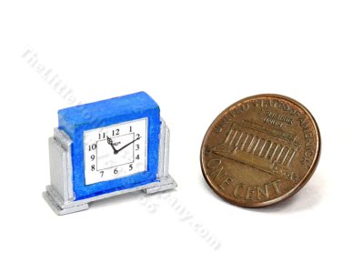 (image for) Miniature Art Deco Style Marble Mantel Clock - Blue & Silver