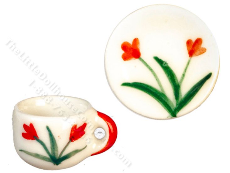(image for) Miniature Ceramic Flower Tea Cup and Saucer