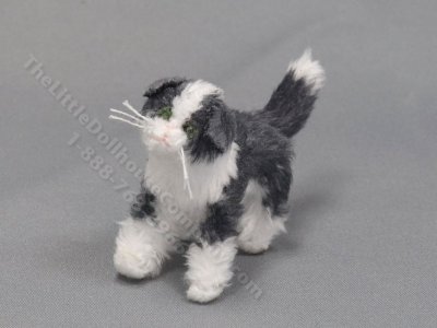 (image for) Miniature Long Haired Cat by Marie W. Evans - Dark Grey/White