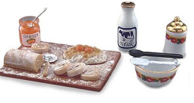 (image for) Miniature Baking Board with Milk, Flour, Jam & Mixing Bowl