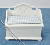 (image for) Miniature White Toy Chest with Blue Padded Seat for Dollhouses