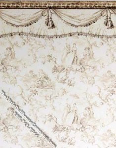 (image for) Tan Toile with Swag Pattern Miniature Wallpaper for Dollhouses