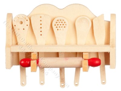 (image for) Miniature Wooden Utensils in Rack for Dollhouses