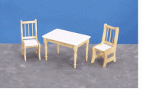 (image for) Dollhouse Miniature White and Oak Table and two Chairs