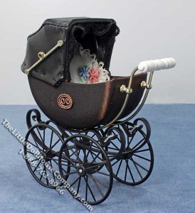 (image for) Miniature Elegant Brown Baby Pram by Heidi Ott for Dollhouses