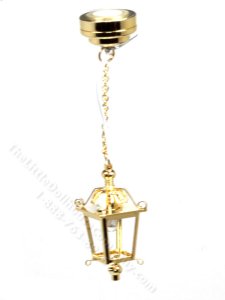 (image for) Miniature Battery Operated Brass Hanging Lamp with Wand