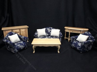(image for) Miniature 6 Piece Navy Living Room Set for Dollhouses