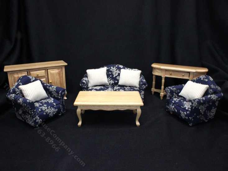 (image for) Miniature 6 Piece Navy Living Room Set for Dollhouses