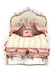 (image for) Dollhouse Miniature Pink Metal Dressed Bed by Judith Blondell