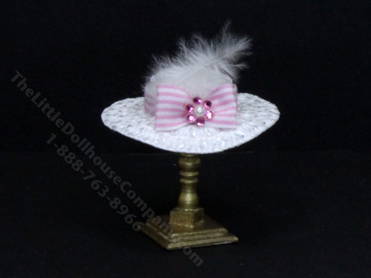 (image for) Ladies White/Pink Straw Hat by Judith Blondell for Dollhouses