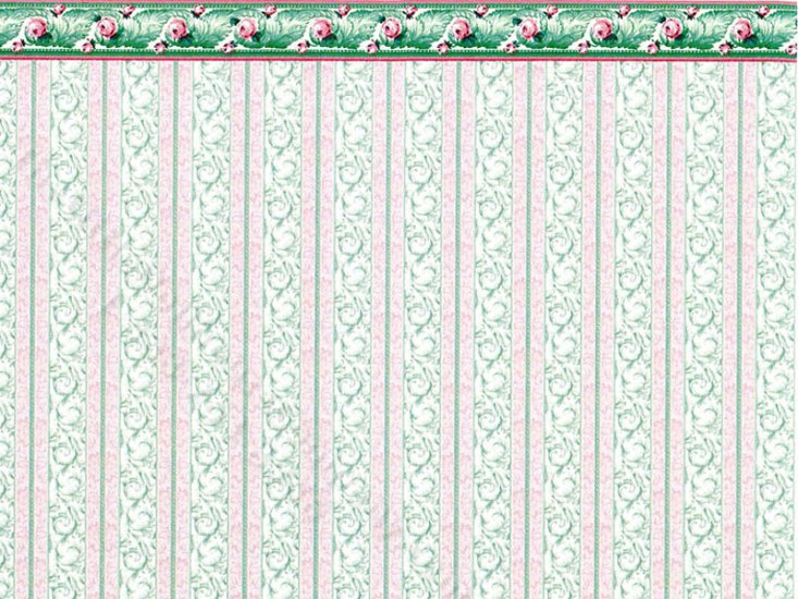 (image for) Pink and Green Stripe Pattern Miniature Wallpaper for Dollhouses