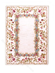 (image for) Miniature Medium 'Winnie' Rug - Cream w Blue and Floral Borders