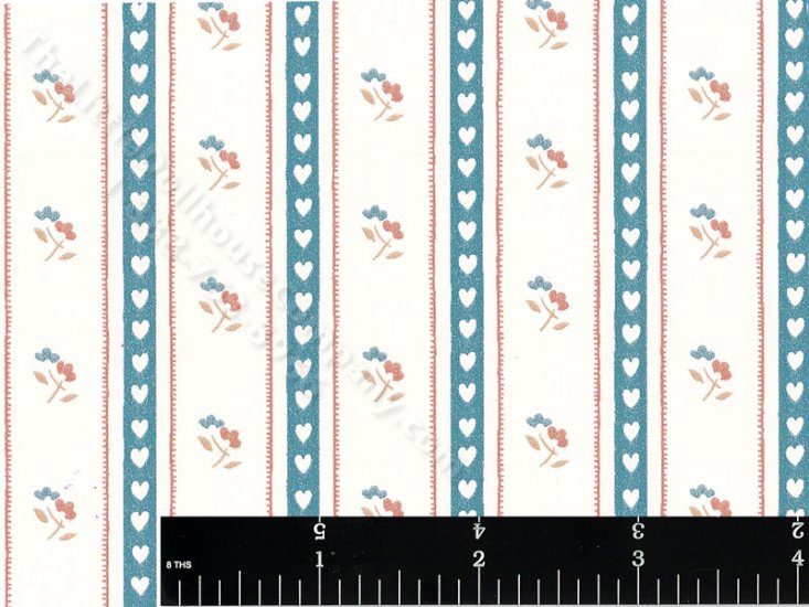 (image for) Heart Stripe & Floral Miniature Wallpaper for Dollhouses