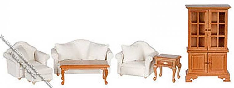 (image for) Miniature 7 Piece Walnut Living Room Set for Dollhouses