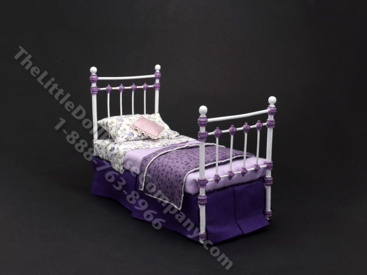 (image for) Miniature Wrought Iron Twin/Single Bed for Dollhouses - Purple