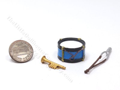 (image for) Miniature Toy Drum & Trumpet/Bugle Set for Dollhouses