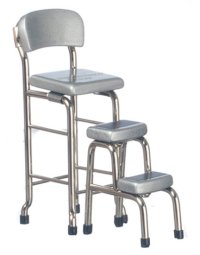 (image for) Miniature Silver Kitchen Stool With Step For Dollhouses