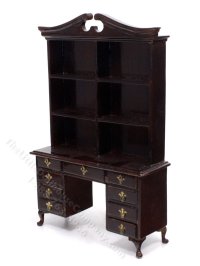(image for) Miniature Dark Walnut Desk with Hutch for Dollhouses