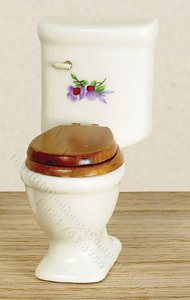 (image for) Miniature White Toilet with Wooden Seat and Floral Decal