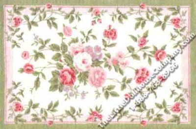 (image for) Miniature Pink Roses Carpet with Green Border for Dollhouses