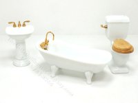 (image for) Miniature 3 Piece White Porcelain Bathroom Set for Dollhouses
