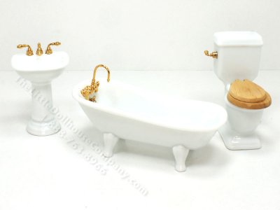 (image for) Miniature 3 Piece White Porcelain Bathroom Set for Dollhouses