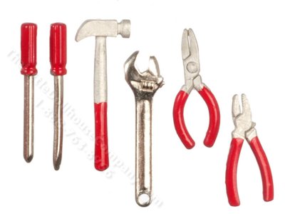 (image for) Dollhouse Scale Model 5 Piece Red Handled Tool Set
