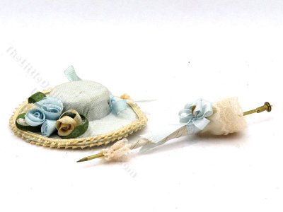 (image for) Miniature Blue Ladies Hat and Matching Parasol