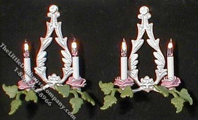 (image for) Dollhouse Scale Model Pair of 12v Rose Pink & White Sconces