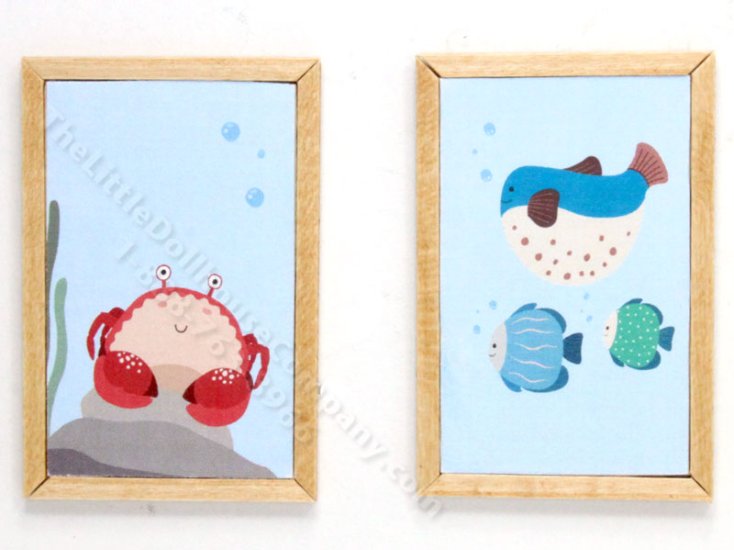 (image for) Miniature Pair Framed Crab and Fish Prints
